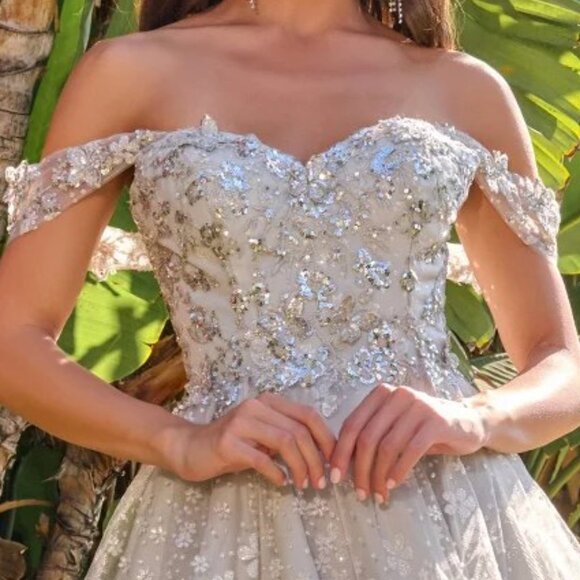 New Off Shoulder Mini Mesh Homecoming Gown w/ Butterfly Appqliue & Sequins GS368 - Picture 5 of 9